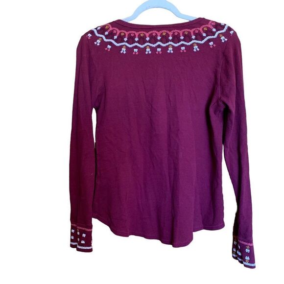 Lucky Brand Womens Size Large Multicolor Waffle Knit Embroidered Trim Blouse - Picture 5 of 7